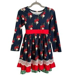 Only Little Once Girls size 6 Holiday Floral Twirl Dress Lace Christmas Blue Red